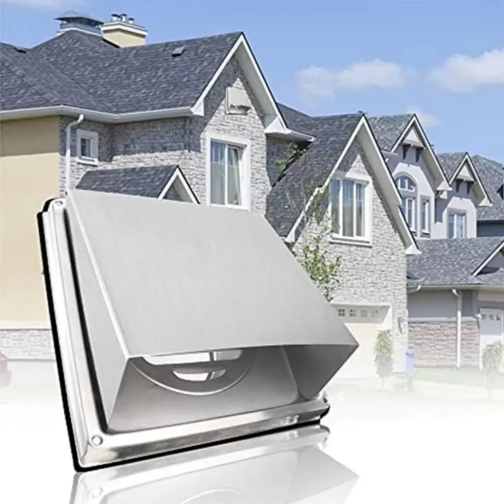 Stainless Steel Dryer Vent Cover Non-Return Flap Durable Extractor Wall Vent Square Black/Silver Ducting Cover