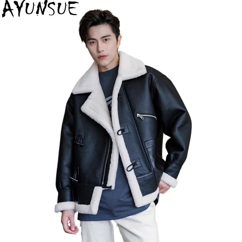 AYUNSUE High-end Real Wool Fur Coat for Men Luxury 2025 Autumn Winter Natural Sheepskin Leather Jackets Man Abrigo Piel Hombre