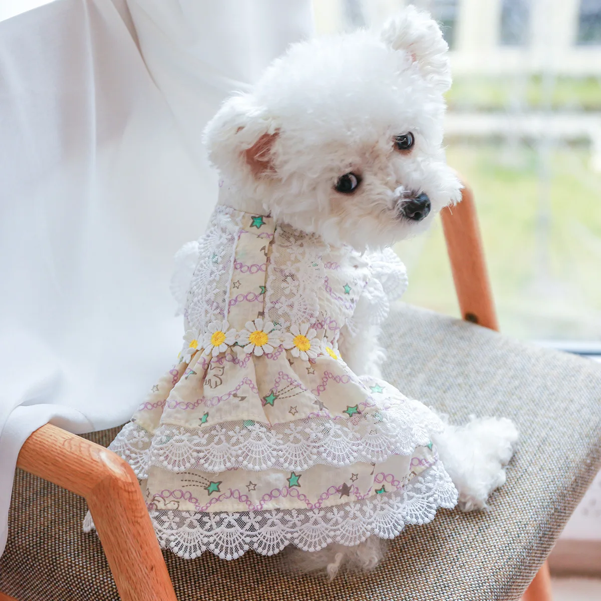 Daisy Designer Girl Dog Dresses Lace Edge Summer Spring Tutu Skirt for Kittens Sweet Pink Princess Cat Pet Clothing