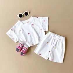 Ins New Baby Girls Clothing Casual 2PCS Summer Newborn Sets Cotton Small Flower Print Short Sleeved T-shirt+Shorts 0-3Y Infant