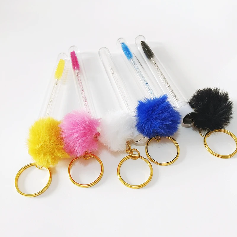 Brosse à Cils avec Porte-clés localité, Boule de Fourrure, Paillettes, Mascara, Baguette, Extension, Outil de Maquillage, Livres, 10 Pièces