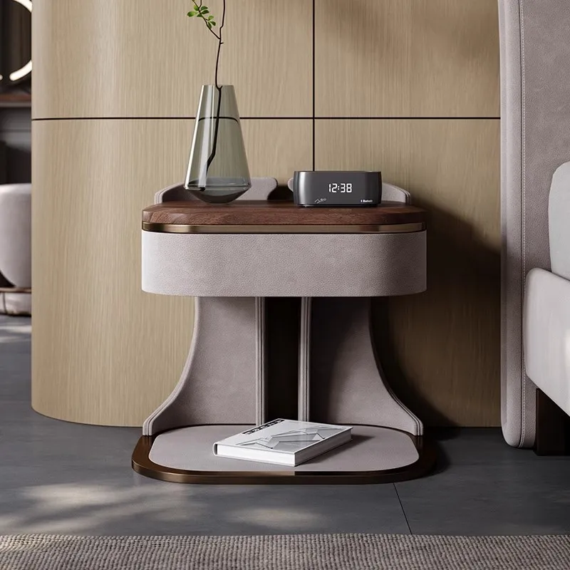 Walnut bedside table, large flat-level bedroom natural marble bedside storage cabinet