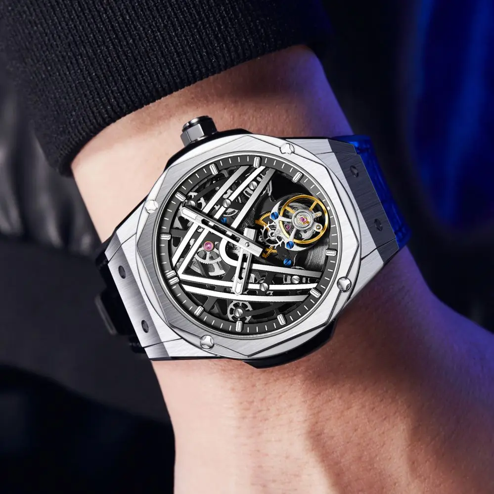 AESOP(7070G)Luxury Tourbillon Men Watch Skeleton Dial Luminous 43MM 316 Stainless Steel Sapphire Glass 30M Waterproof for Men
