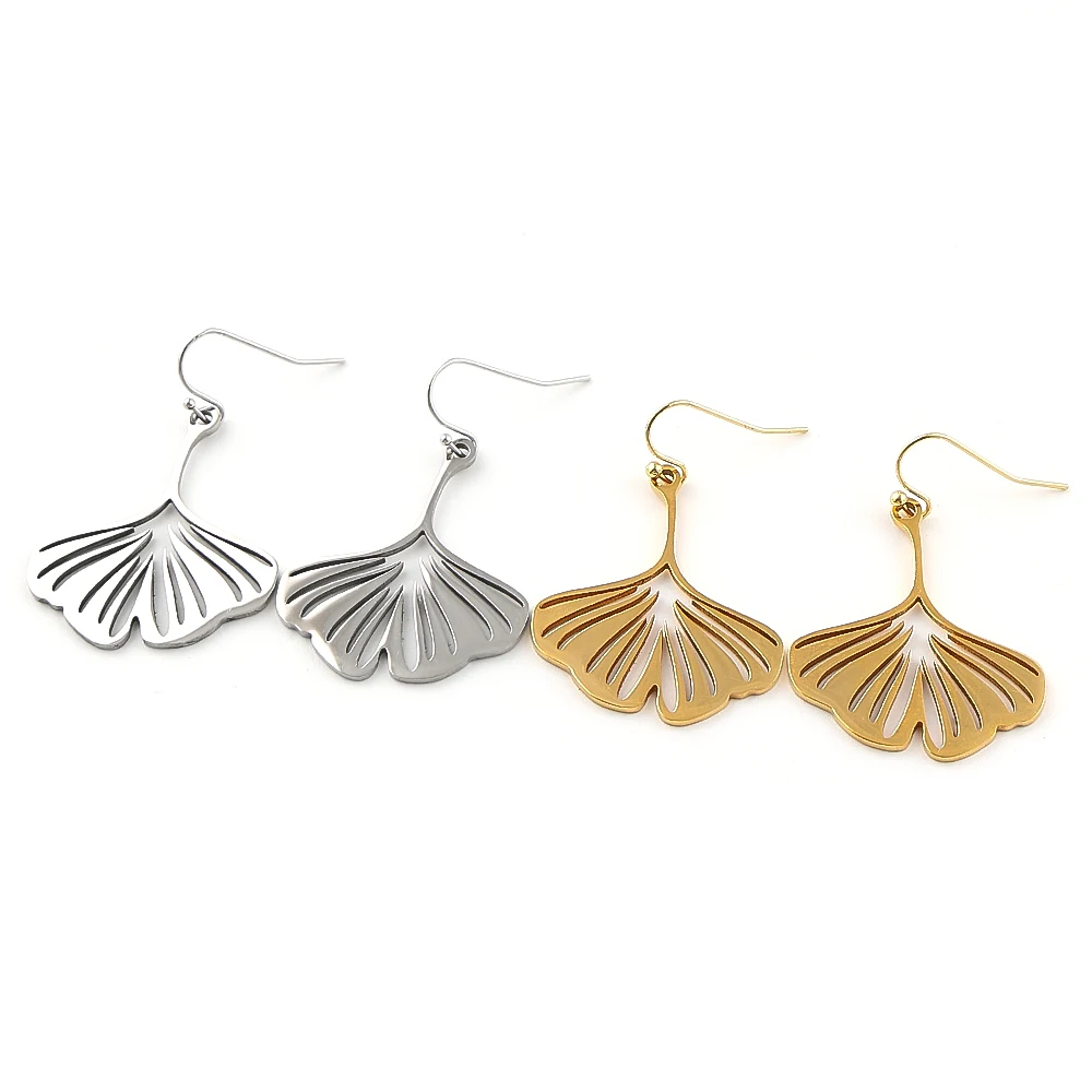 Hollow Gingko Leaf Drop Earrings for Women Stainless Steel Gold Color Ginkgo Biloba Leaf Fish Hook Dangle Earrings Jewelry Gift