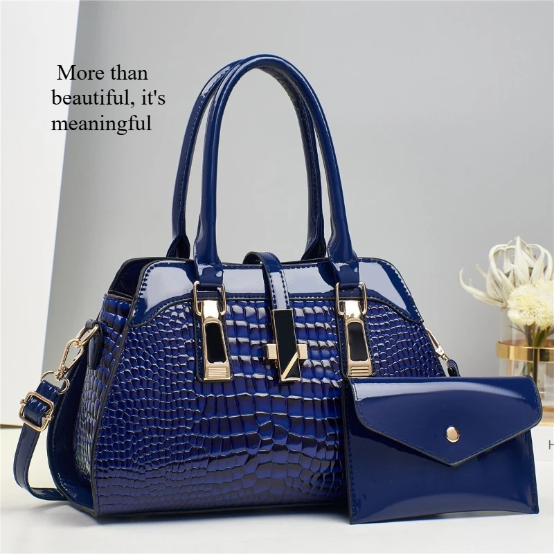 

Женская блестящая кожаная сумка, сумка для мамы и дочки, сумка через плечо с крокодиловым узором, стильная пригородная сумка.