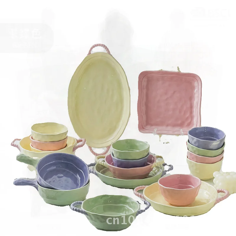 وعاء سيراميك متطابق الألوان مع مقبض - وعاء زبادي فواكه مستدير على الطراز الشمالي عالي الجودة آمن للاستخدام في الميكروويف