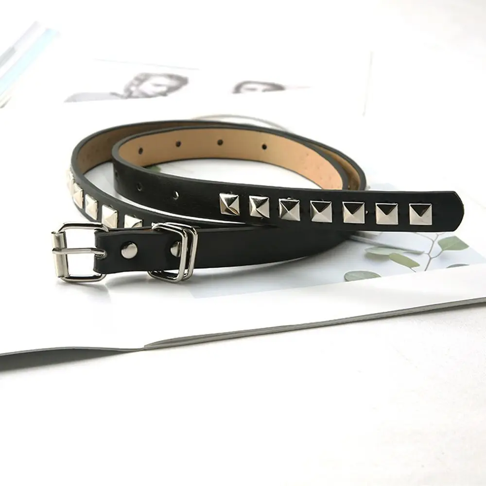 For Jeans Korean Belt Accessories For Men Metal Buckle Thin Women Waistband PU Leather Rivet Waist Belts Waist Strap