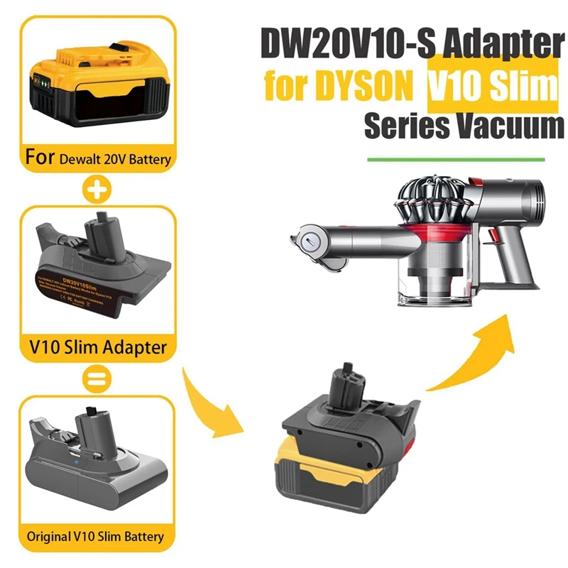 DW20V10 Slim akumulator dla Dewalt 20V akumulator litowo-jonowy konwertuj na dla Dyson V10 cyfrowy odkurzacz Slim