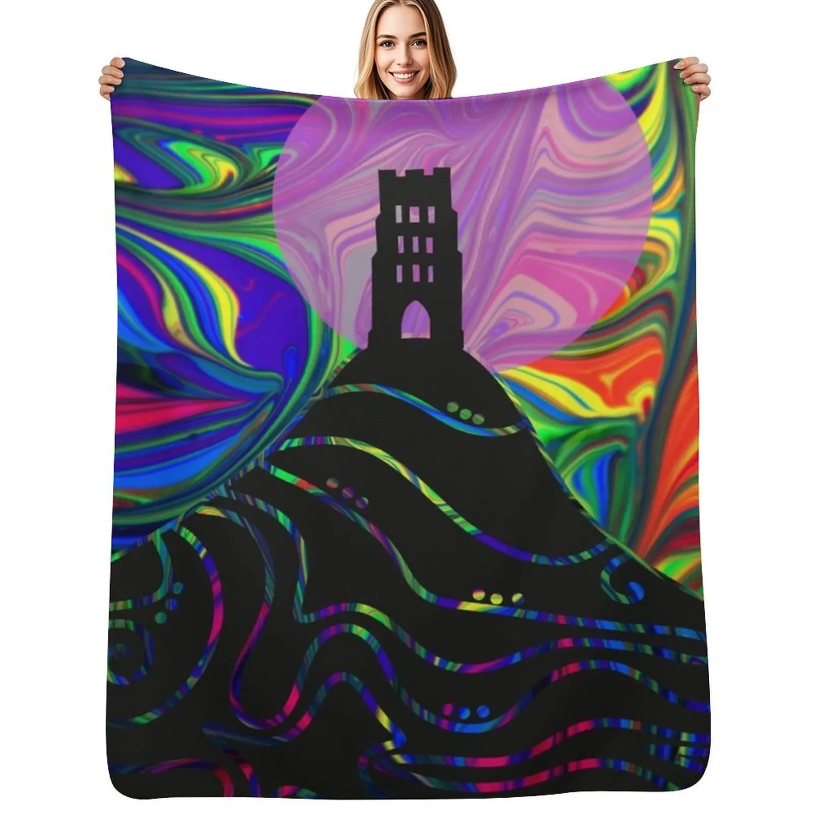 

Magic Glastonbury Tor Rainbow Throw Blanket funny gift Sofa Quilt Blankets Sofas Of Decoration Plaid on the sofa Blankets