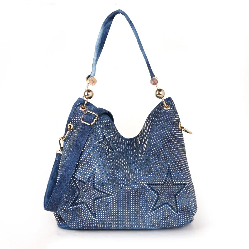 

Fashion Stars Hobos Bag Soft Washed Denim Handbag Perfect Quality Large Capacity Female Shoulder Crossbody Bag