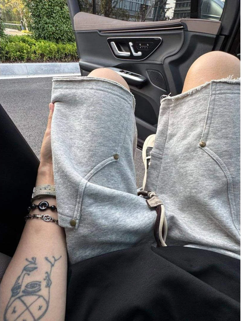 Grey Rivet Short Pants for Boys Sports Logging Workwear Straight Leg Frayed  Design Sensation Five-Quarter Length Mid-Pants