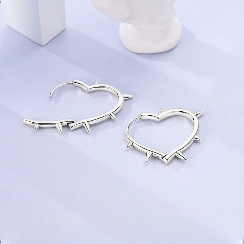 Original 925 Sterling Silver Rivet Heart Hoop Earrings For Women Fine Birthday Anniversary Jewelry Gifts