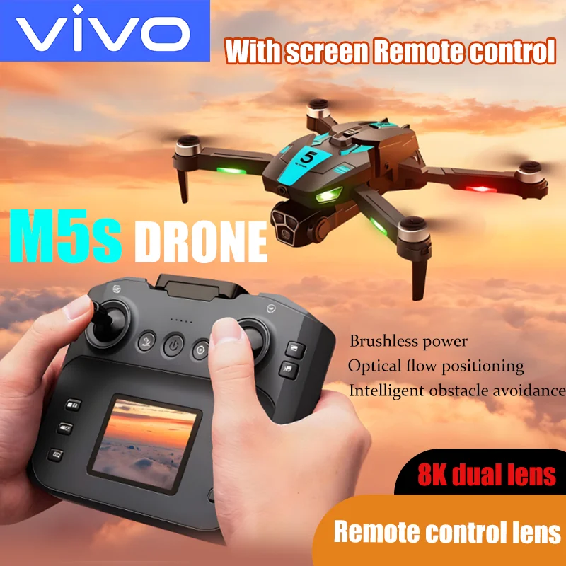 

VIVO NEW Professional M5S Drone With LED Foldable Drones 8K HD Dual Camera Brushless Motor Obstacle Avoidance RC Quadcopter Toys