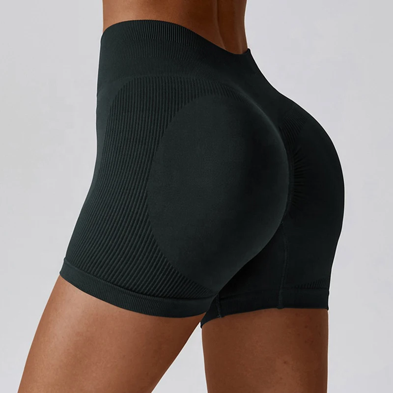 Women High Waist Lightweight Quick Dry Ribbed Scrunch Back Seamless Yoga Shorts Summer Outdoor Running Cycling Shorts
