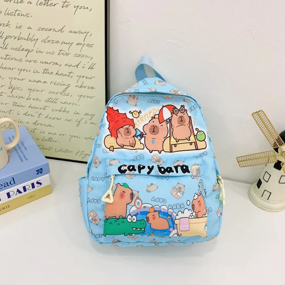 

Thickened Capybara Backpack Nylon Wide Straps Cartoon Animal Daypack Multi Functional Lightweight Large Capacity School Bag