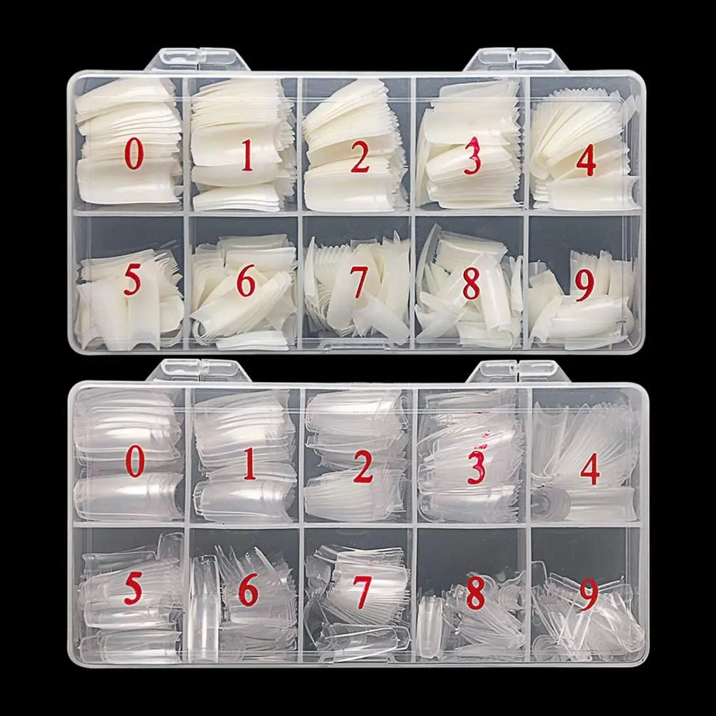 

1000PCS French Acrylic Nail Tips, 10 Sizes Half Cover False Nails with Box for Salon & DIY Manicure, Natural & Clear