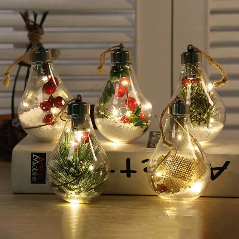 LED Christmas Bulb Ball Ornament Luminous Fairy Night Light Ball Hanging Pendant Home New Year Party Christmas Tree Decorations