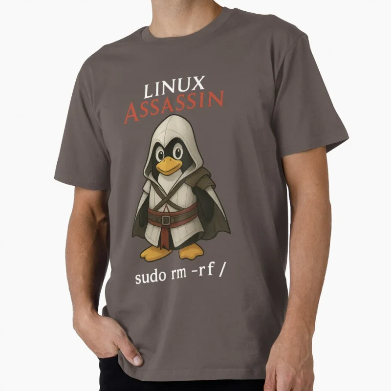 تي شيرت Linux Assassin Tux the Deadly Sysadmin هدية مضحكة تي شيرت مهندس برمجيات ملابس جرافيك مطور فكاهة قمصان كبيرة الحجم #5
