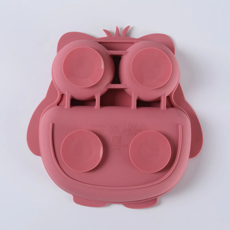 Silicone Children's Tableware Suction Cup Cartoon Owl Plate Silicone Baby Bowls and Plates Children's Training Eating Auxiliary