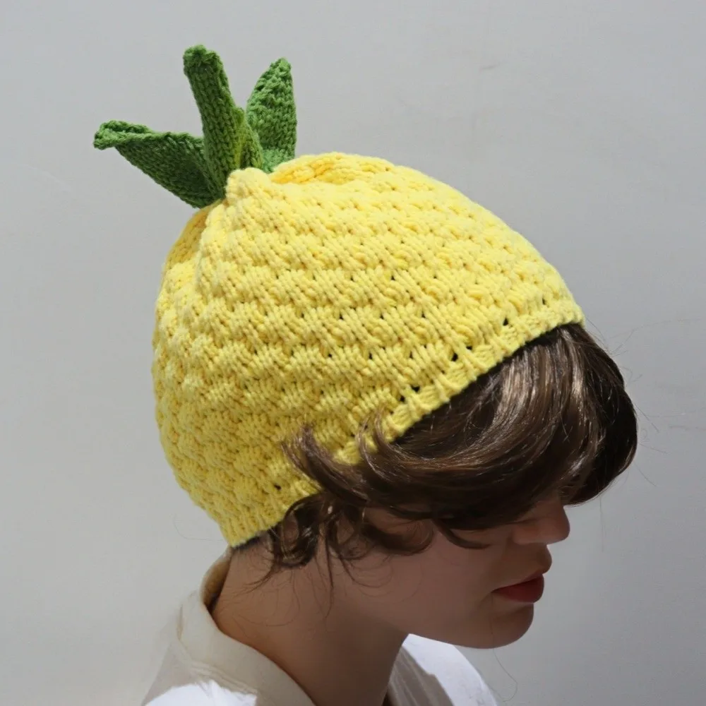 Lemon Creative Knitted Fruit Hat Warm Playful Strawberry Pullover Cap Handmade Soft Pineapple Beanie Cycling