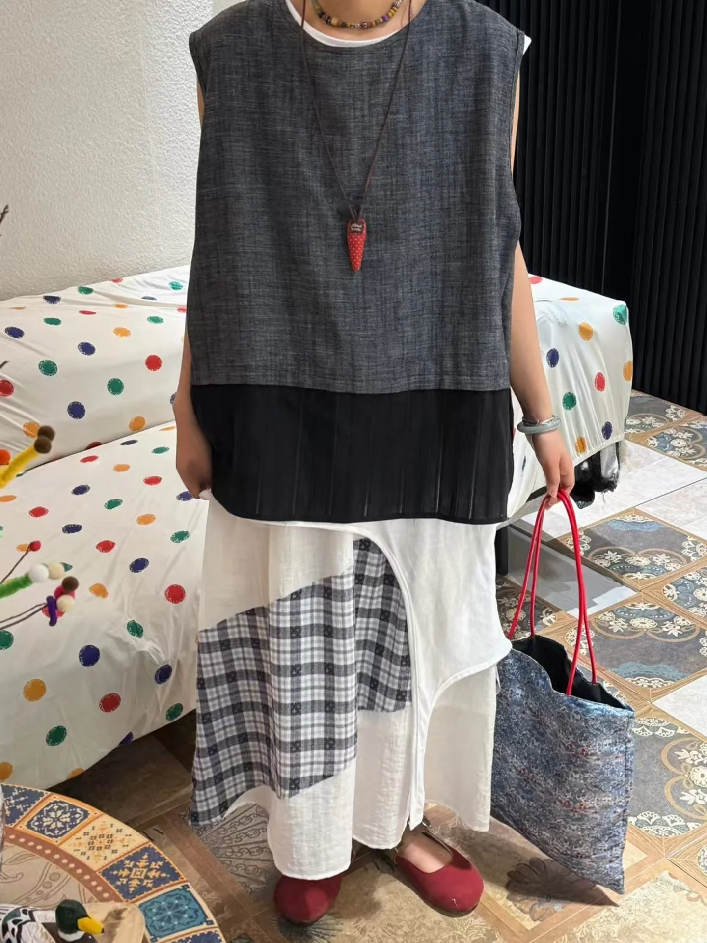 

Летний свободный жилет в стиле пэчворк для женщин, повседневный, из смесового льна, в ретро-стиле, японский фэшн, больших размеров, для ношения под одеждой