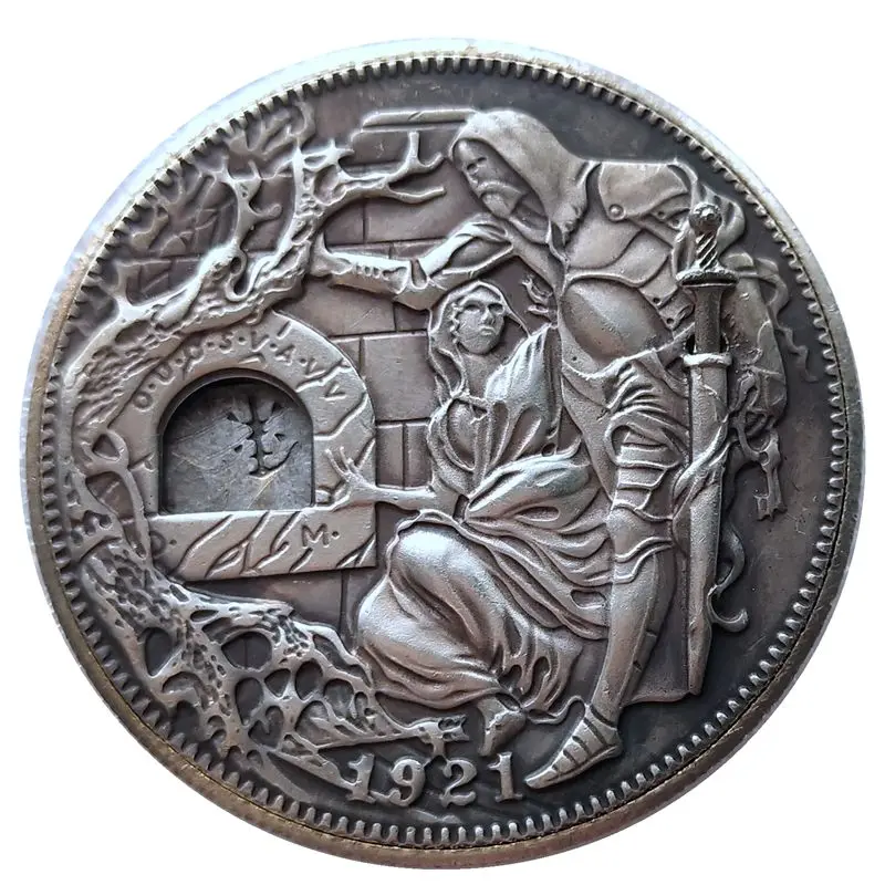 

Movable Mechanism Holy Grail Coin USA 1921 Hobo Nickel Wandering Removeable Sword Collectible