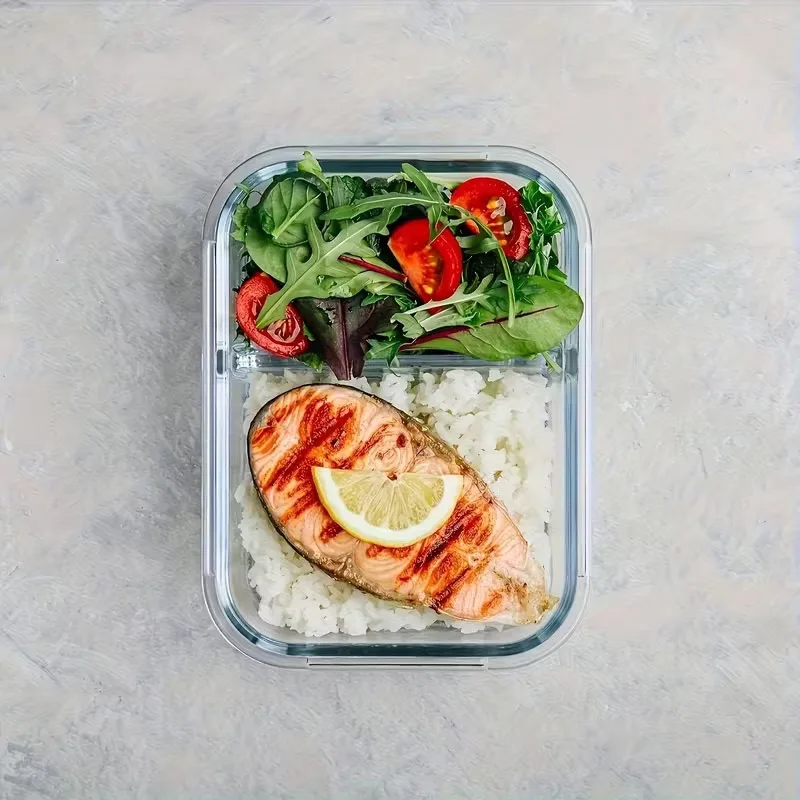 2/3-Compartment Glass Lunch Box Container with Snap On Lid Airtight Food Storage Suitable for Fridge Oven Dishwasher Reusable