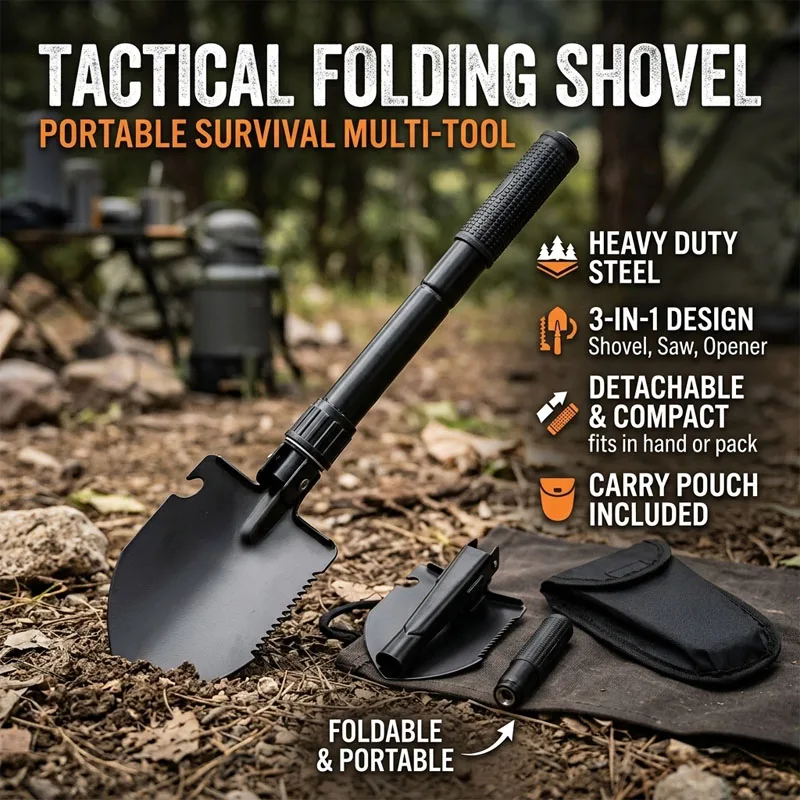 Outdoor Military Shovel Multifunctional Portable Survival Shovel Detachable Camping Gear for Hiking Hunting Emergency Kit