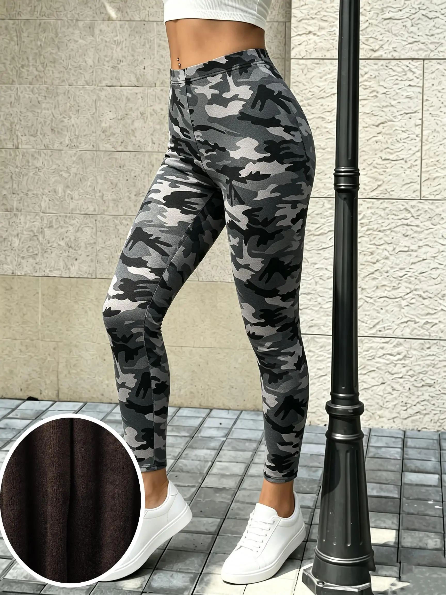 Autumn Winter Solid Color Women'S Leggings Casual Comfortable Pants Warm Y2K Fleece Camouflage Trousers Fashion Female Clothing