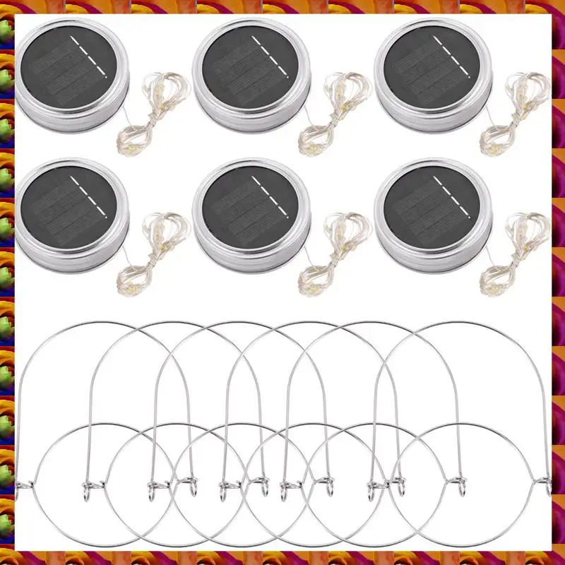 

BTCL Solar Jar Lid Lights, 6 Pack 20 Led String Fairy Star Firefly Jar Lids Lights,6 Hangers Included(Jars Not Included), Patio