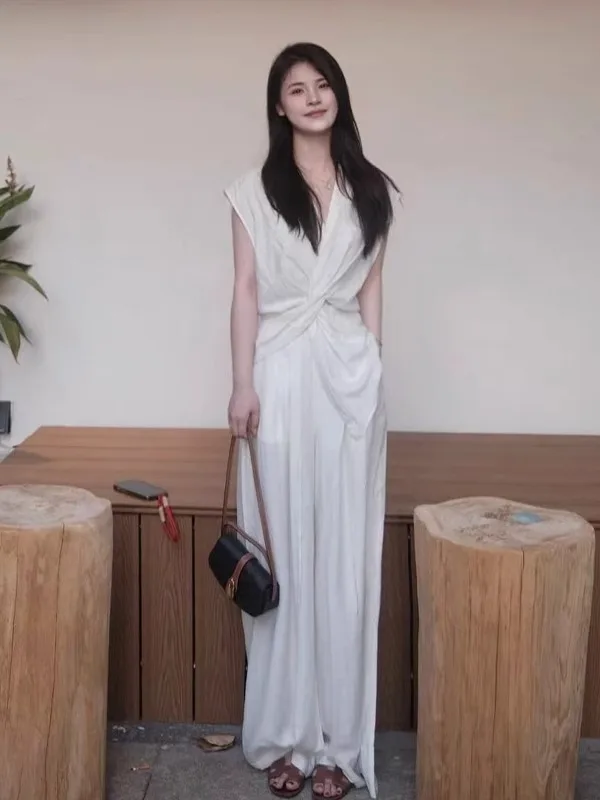 

Loose V-Neck Knot Shirt Women's Summer High-End Feeling Small Audience Asymmetrical Loose Sleeveless Top Korean Style