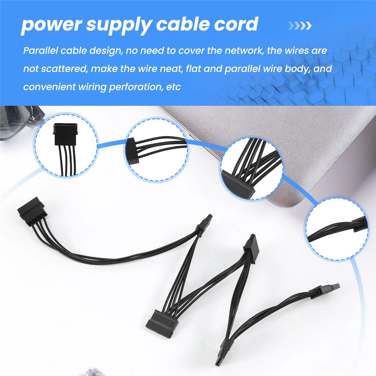 RISEN 4Pin IDE to 5-Port Power Supply Cable 4Pin Molex to Multi SATA Port 18AWG Wire Power Cord For Hard Drive HDD SSD PC