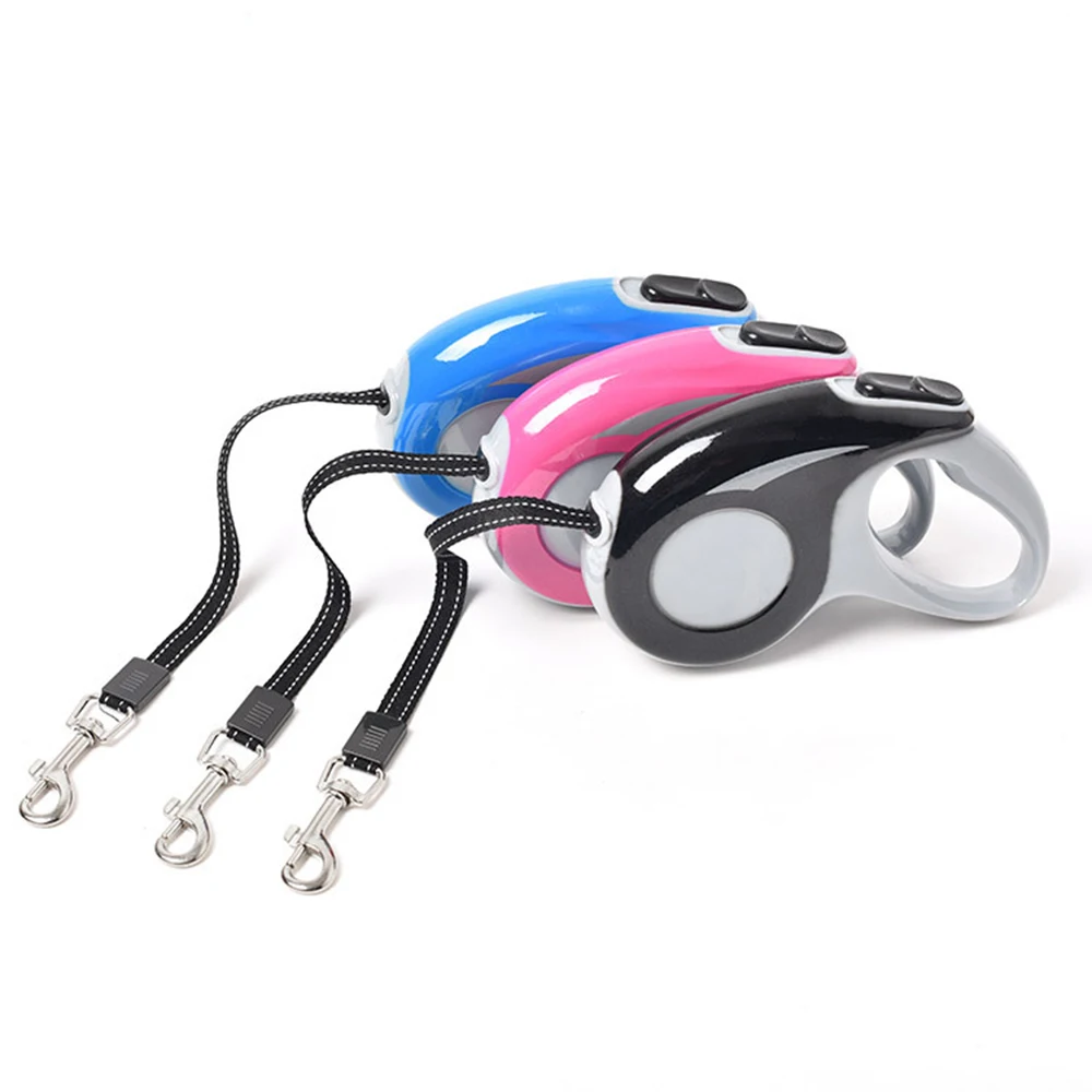 3M Retractable Dog Leash for Small Pets, One Button Lock Anti-Tangle Nylon Reflective Walking Lead with Ergonomic Handle