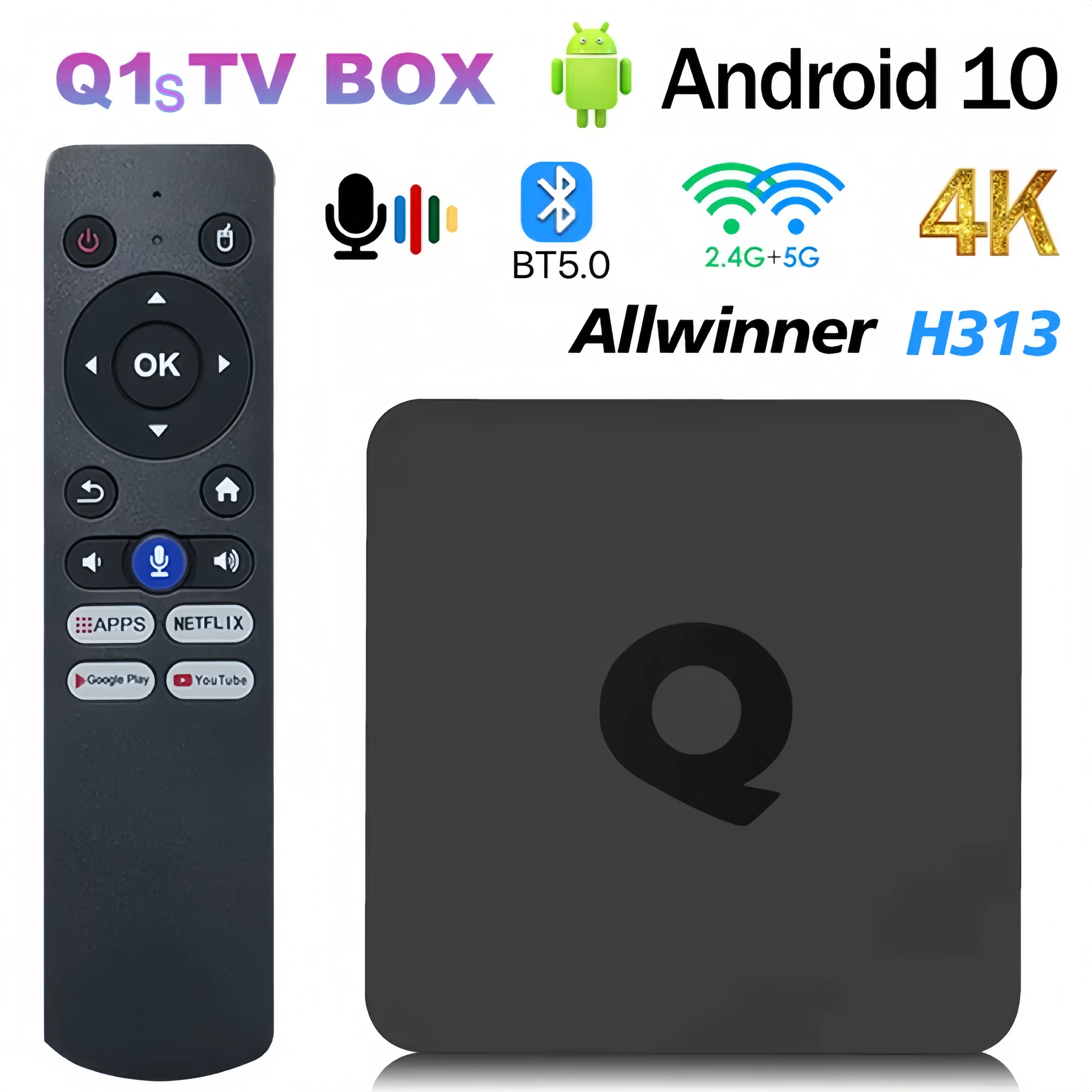 Mortal Q1S Smart TV Box Android 10.0 Allwinner H313 Cortex A53 BT5.0 4K Support Google Voice Wifi 2GB16GB Android TV Set Top Box