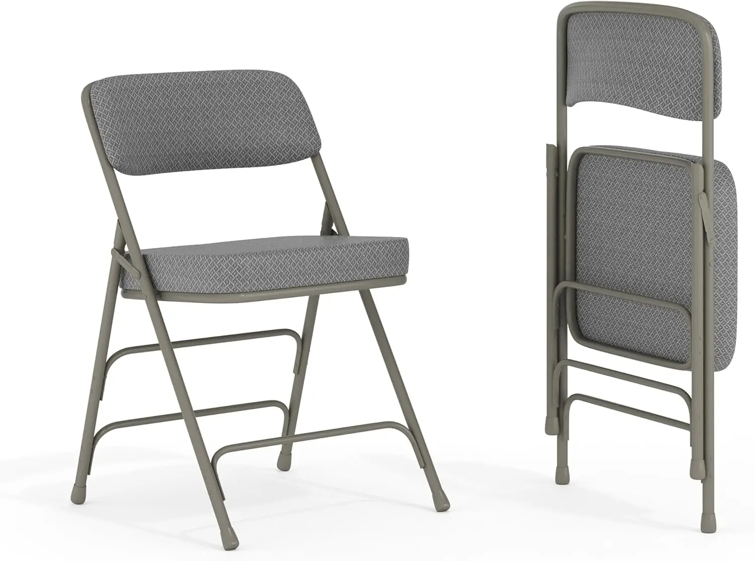 2 Pack HERCULES Series Premium Curved Triple Braced & Double Hinged Gray Fabric Metal Folding Chair