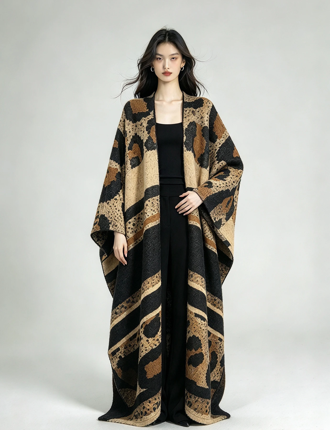 Women's Winter Leopard Printed Long Kimonos Luxury Fur Cardigans Casual African Lady Thick Warm Open Front Poncho Duster Coat