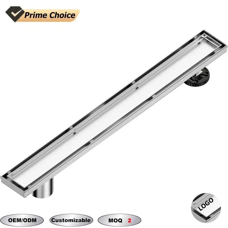 for Jiboo OEM 304 Stainless Steel Rectangular Linear Floor Drain with Adjustable Feet Hair Collector Tile Insert for Bathroom