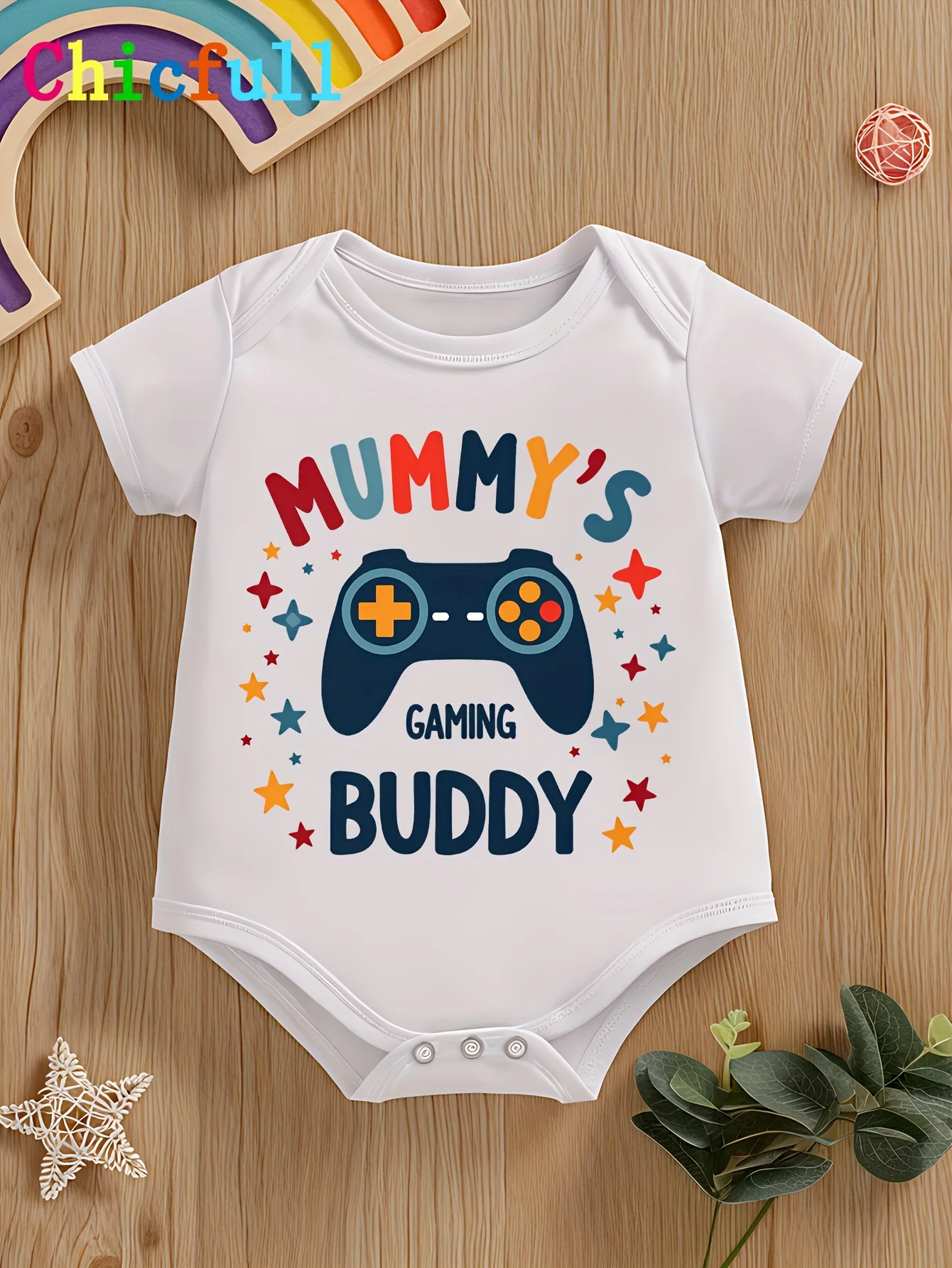 Mummy's Gaming Buddy New Printed Baby Short-Sleeve Romper Summer Newborn Short-Sleeve Crawling Suit, Newborn Gift for Outdoor