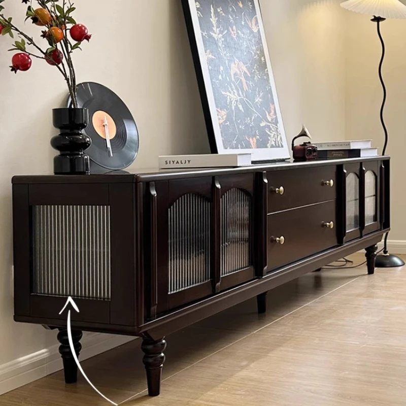 

American pure solid wood coffee table TV cabinet combination light French retro home floor cabinet living room