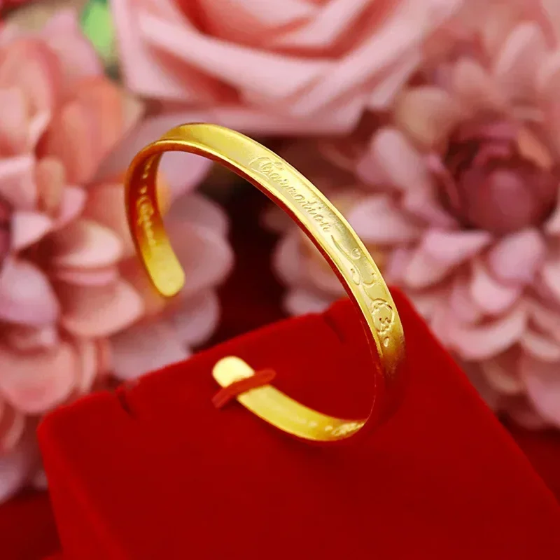 9999 Real Gold 24K Gold Thickened Gold Girl Japanese and Korean Fashion Carnation Bracelet, Flower Open Bracelet
