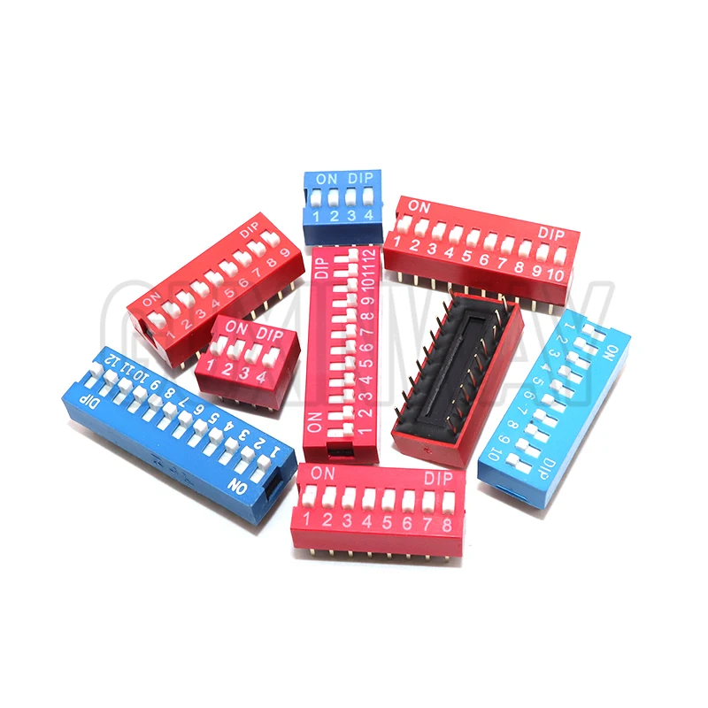 10PCS Slide Type Switch Module 1 ~ 12 Bit 2.54mm Position Way DIP Blue Pitch Toggle Switch Blue Snap Switch For PCB 8PIN 6PIN