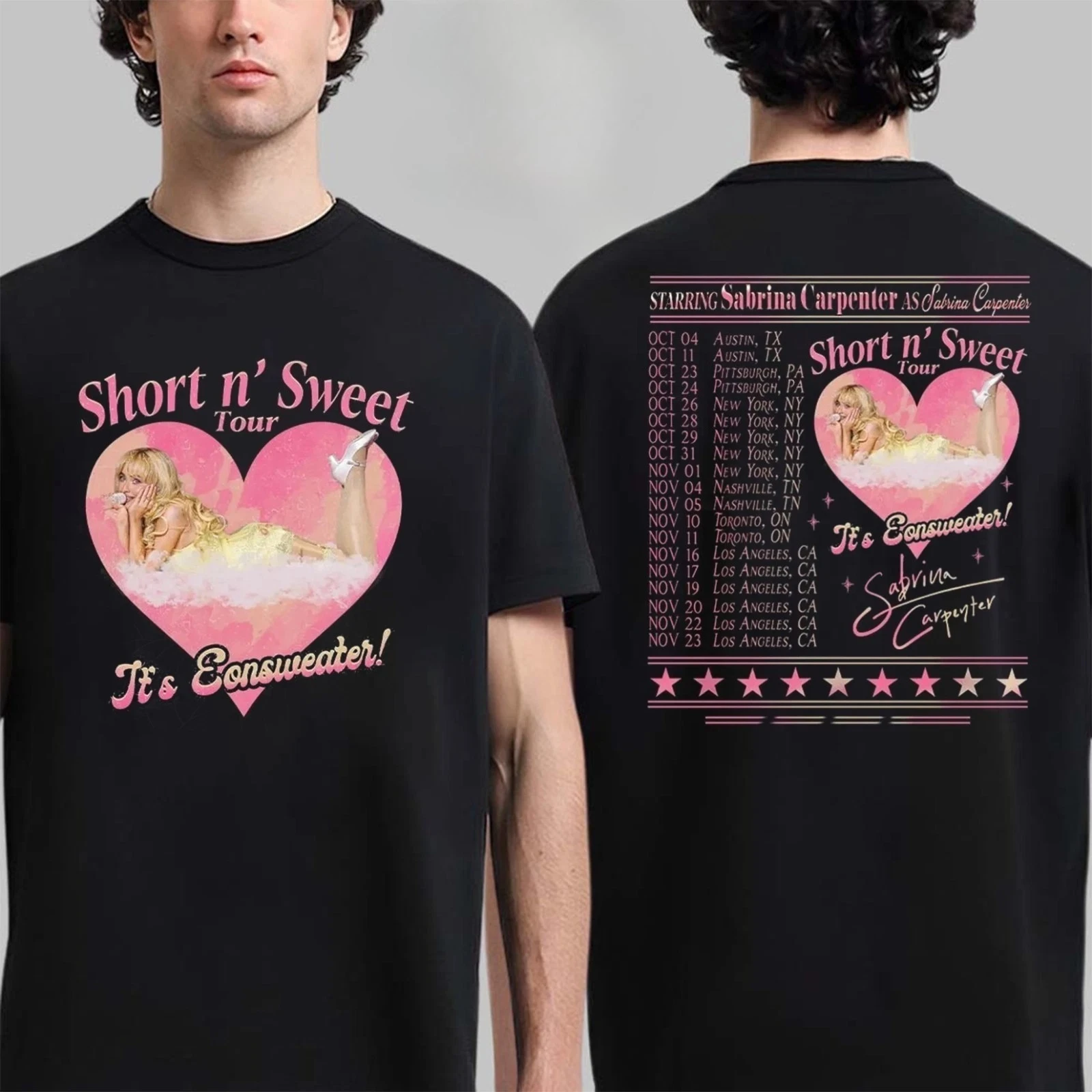 سابرينا كاربنتر جولة الموسيقى التي شيرت مواعيد جولة الموسيقى على الوجهين قميص الراقية الفاخرة لكل من الرجال والنساء أفضل Y2k الصيف #1