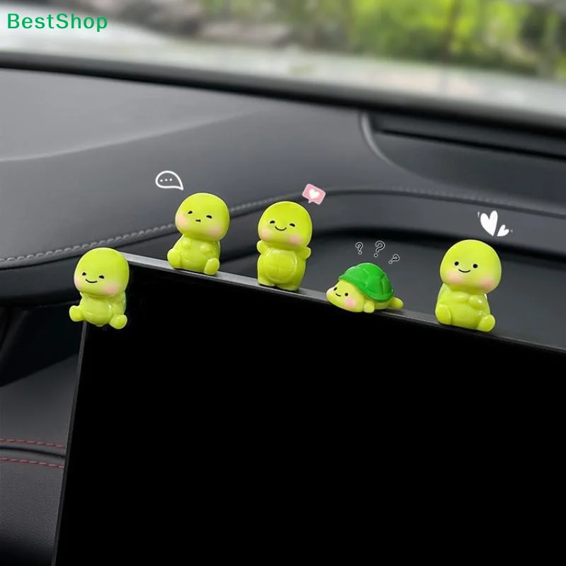 〔R〕Adorable Mini Turtle Car Ornaments - 5Pcs Resin Turtle Figurines for Car Dashboard & Desk Decor