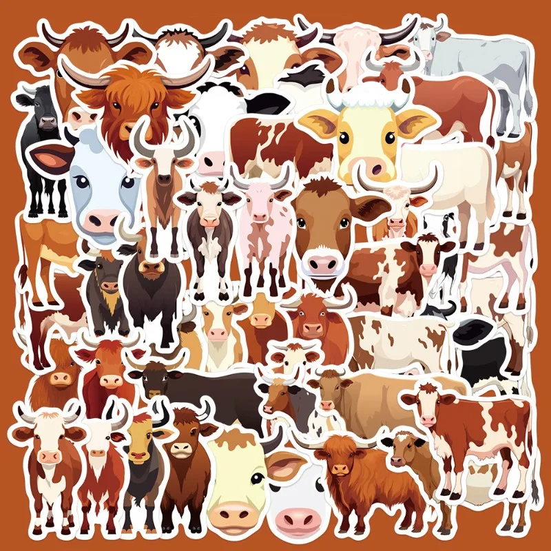 50pcs Cartoon Brown Spotted Cow Series Graffiti Stickers Suitable for Helmet Desktop Wall Decoration DIY Sticker Pack Wholesale