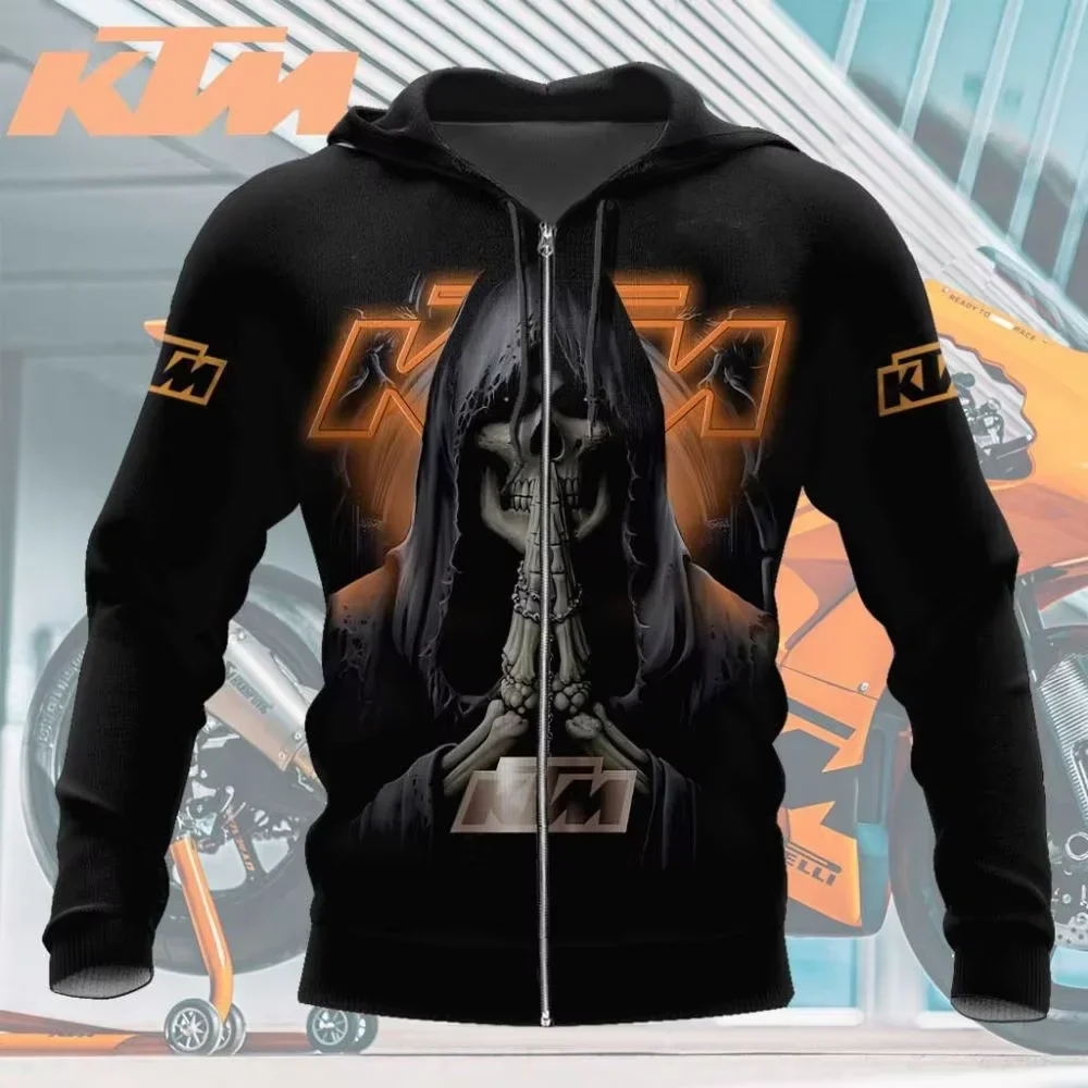 Sudadera con cremallera para motociclistas de KTM, con diseño 3D y mangas largas, ropa deportiva para hombres, adecuada para motociclistas casuales adultos en otoño e invierno.