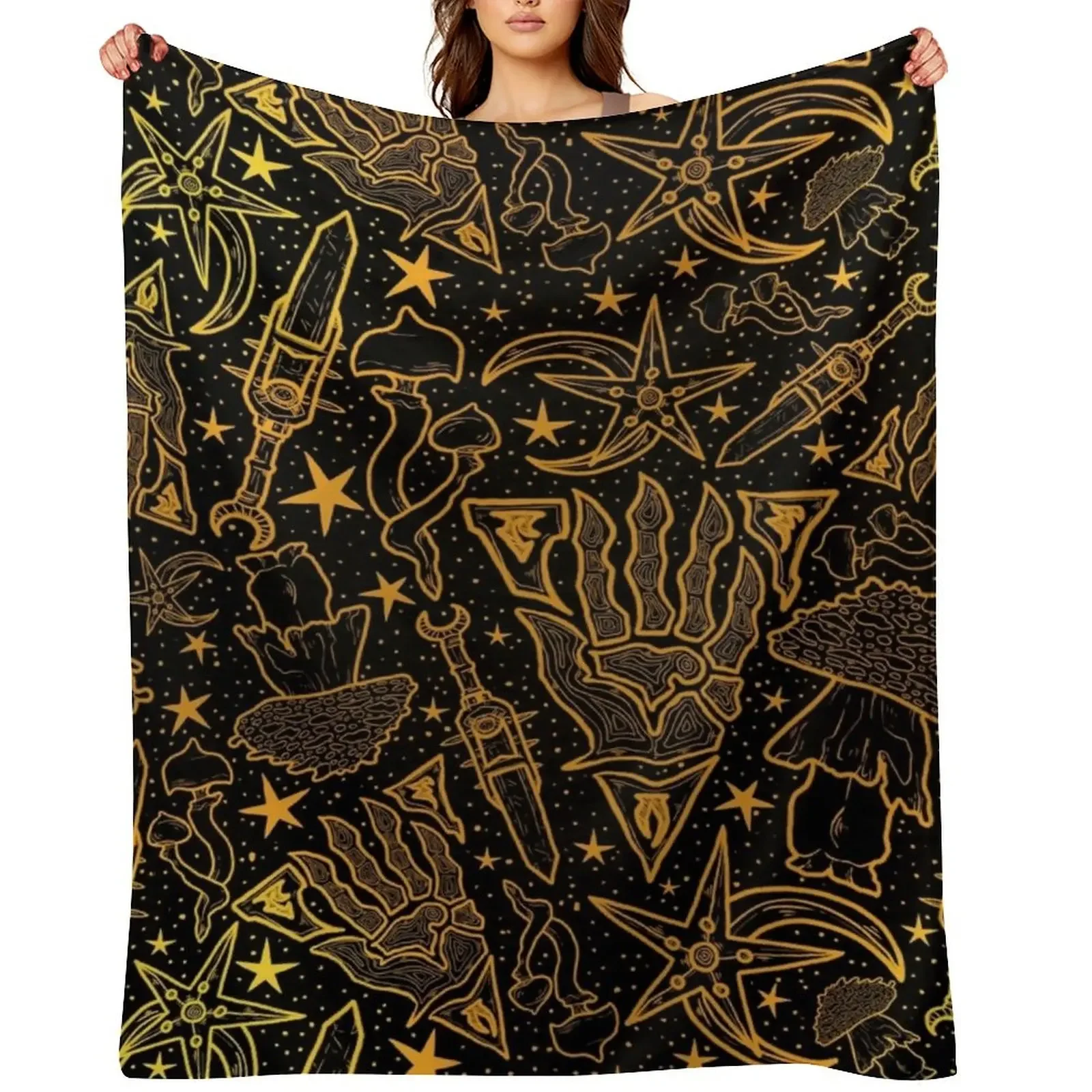 Nerevar's Incarnate | Morrowind Gold Pattern | GOTY Edition Inspired Scrolls Elder Online Fantasy RPG Dunmer Throw Blanket