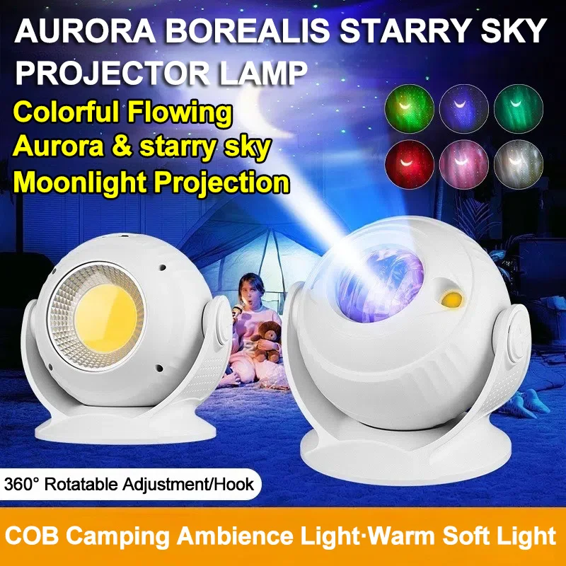 

Новый многофункциональный светильник для кемпинга USB-C, перезаряжаемый окружающий свет, наружное звездное освещение, проекция лунного света, северное освещение