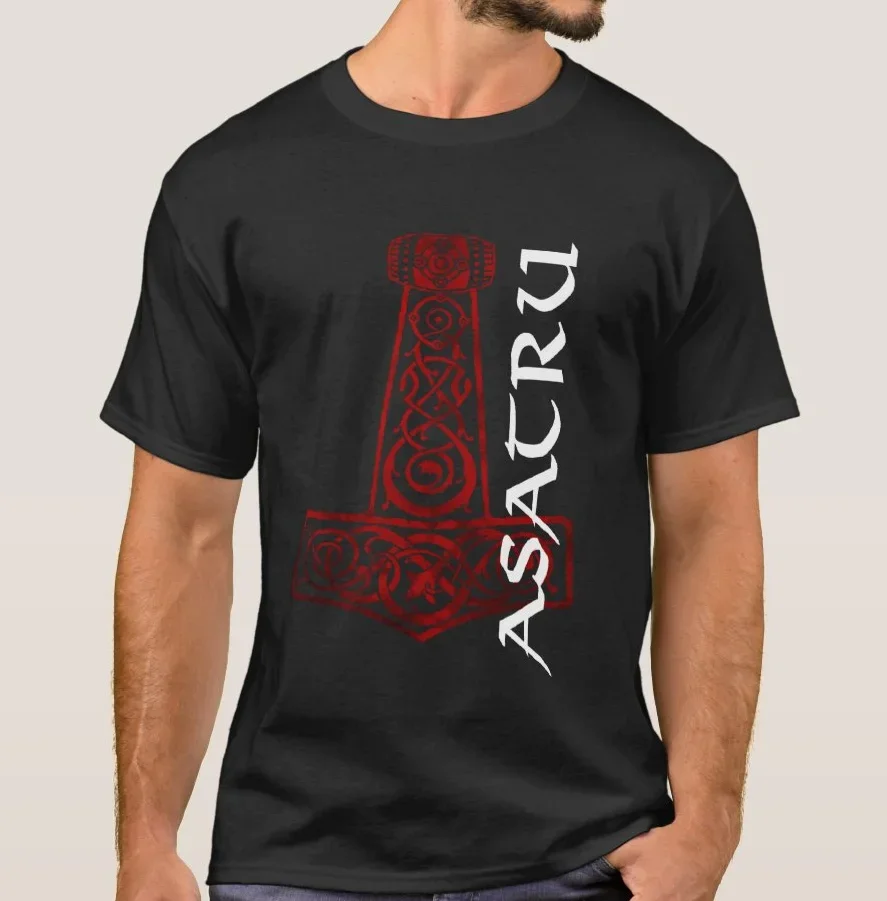 Asatru Norse Mythology Mjolnir Thor's Hammer Rune T-Shirt 100% Cotton O-Neck Summer Short Sleeve Casual Mens T-shirt Size S-3XL