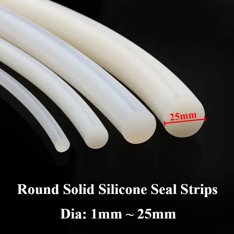 1/2/5M Solid Silicone Cord Diameter 1mm ~ 25mm White Rubber Gasket Trim Seal Strips O Ring Waterproof High Temperature Resistant