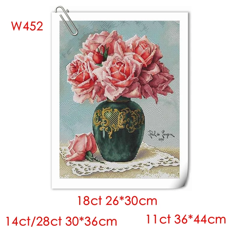 Cross Stitch Kit Pink Rose in Bottle 28ct 18ct 14ct 11ct can be Customized Printed Cloth hand Embroidery Material Pack